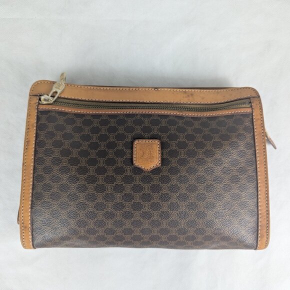 CELINE Paris Vintage Monogram Macadam Pattern Designer PVC Brown Clutch BAG - Picture 1 of 12